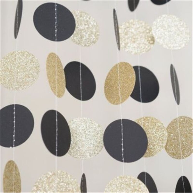 Wedding Birthday Party Decor Streamers 10FT Black White Gold Glitter Circle Polka Dots Paper Garland Streamers Party Decor