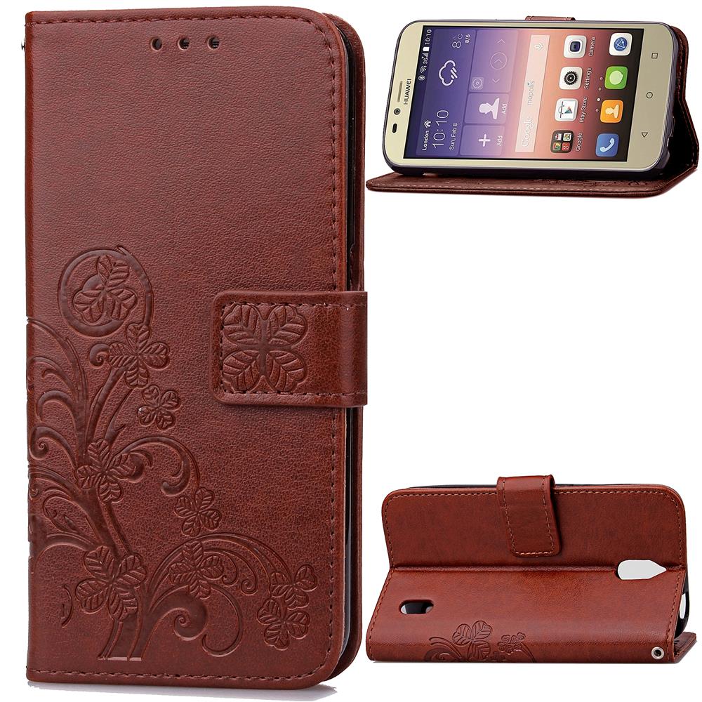 HATOLY Case Huawei Y625 Cover Flip PU Leather & Silicone Telefoon Holster Case Voor Huawei Y625 Case Huawei Ascend y625 Tas: Brown