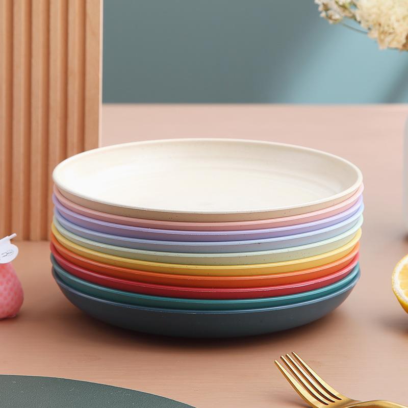 Ronde, met tarwevezels versierde plastic eettafelborden, herbruikbare dessertborden voor kamperen en picknicks, fruitborden, dinerborden, keukenbenodigdheden groothandel