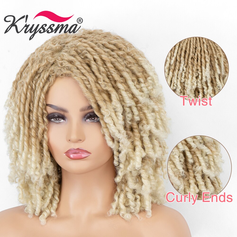 Dreadlock Krullend Pruik Afro Kinky Krullend Pruiken Voor Zwarte Vrouwen Ombre Blonde Synthetische Pruiken Gevlochten Pruiken Hittebestendige Vezel Haar pruik