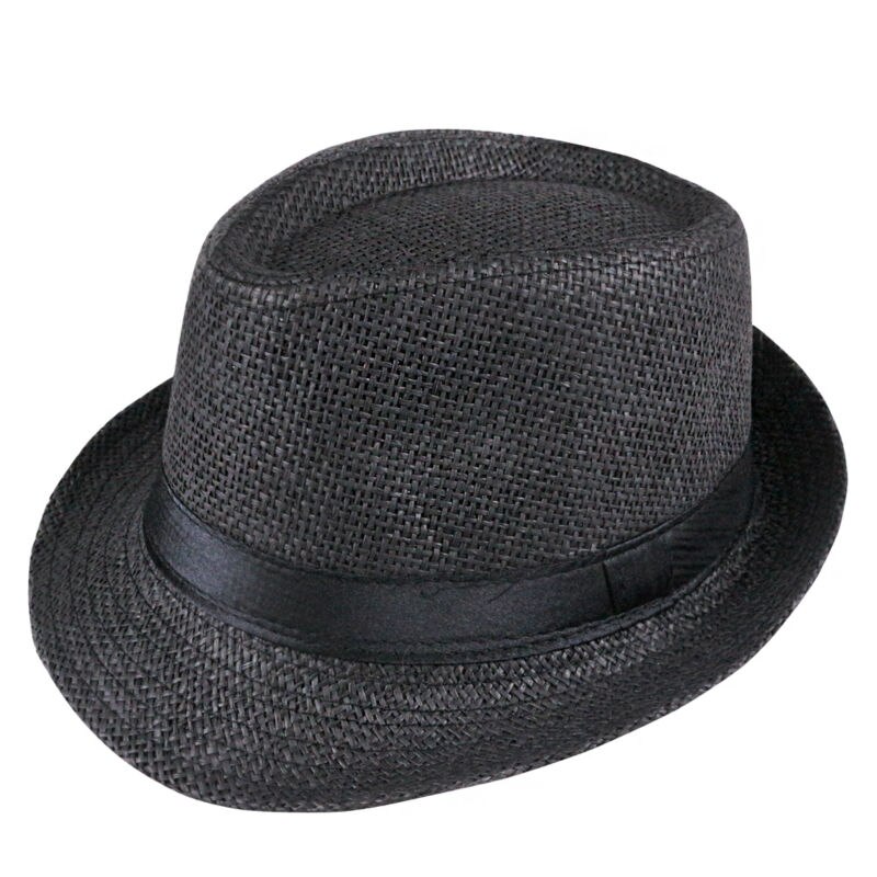 Sombrero de paja Panamá para niño y niña, sombrero de Sol de estilo veraniego, Trilby, apto para playa, 54 cm, ,: Black