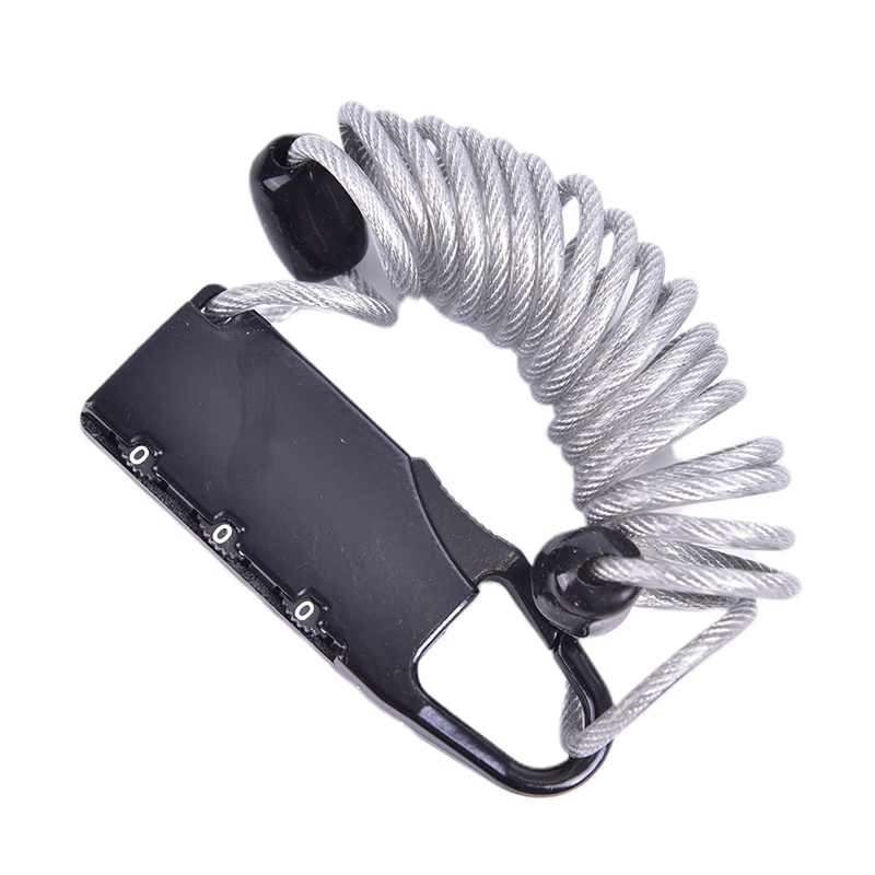 Bike Lock Spring Disc Cable Wire Security Lock Portable Spring Anti-theft Bicycle Code Lock Mini 3 Digits Combination Password: black