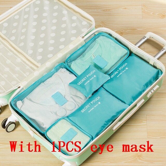 6 teile/satz Reise Veranstalter Lagerung Taschen Tragbare Gepäck Organizer Kleidung Ordentlich Beutel Koffer Verpackung Würfel fallen: Himmel-Blau