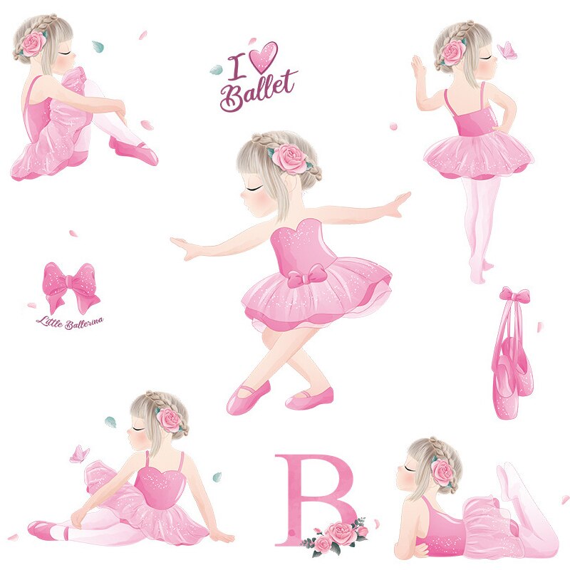 Cute Dancing Girl Wall Stickers for Kids Girls Rooms Decoration Bedroom Girl Wallpaper Room Decor Nursery Stickers Wall Decals