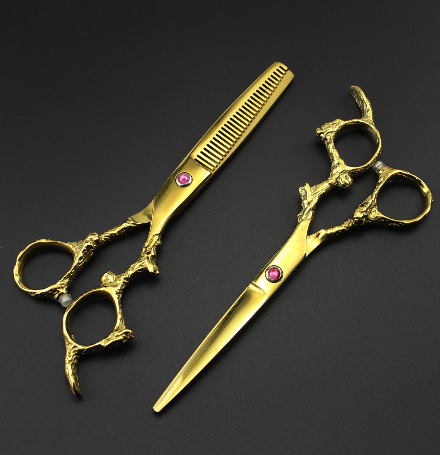 6 "Master Series Gouden Kleur Haar Schaar Set Haar Knippen Schaar En Dunner Schaar Draak Handvat Decoratie Kapper Scharen