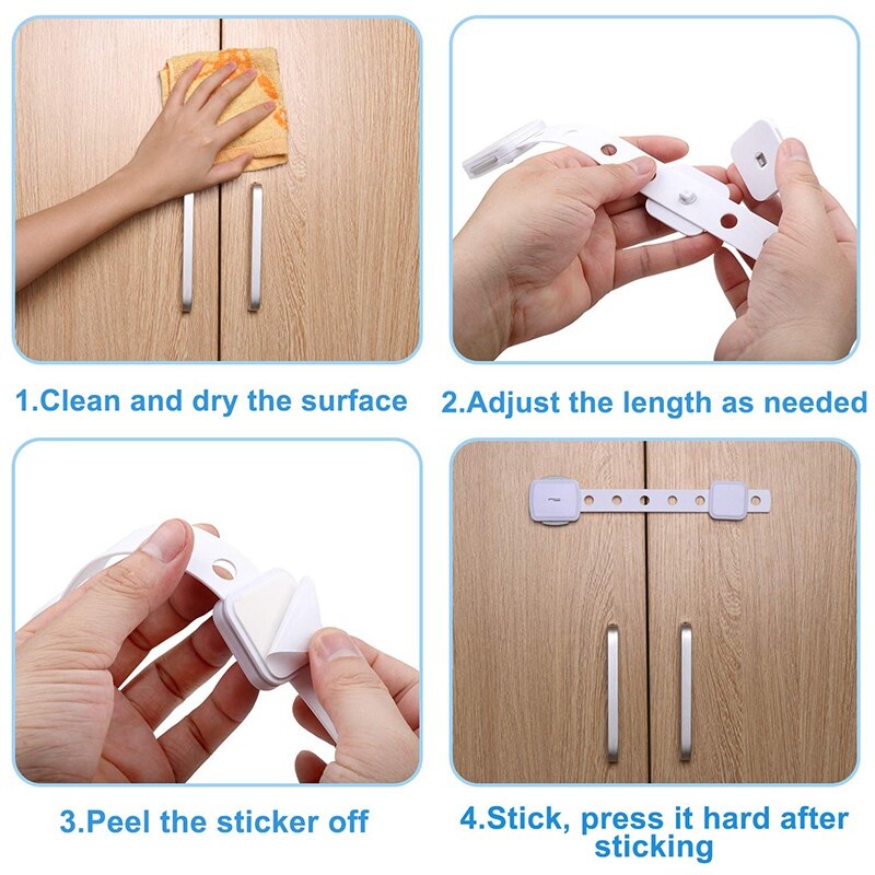 Kinderslot, 10 Pack Baby Proofing Kast Sloten Geen Boren Super Sterke Lijm Double Lock System