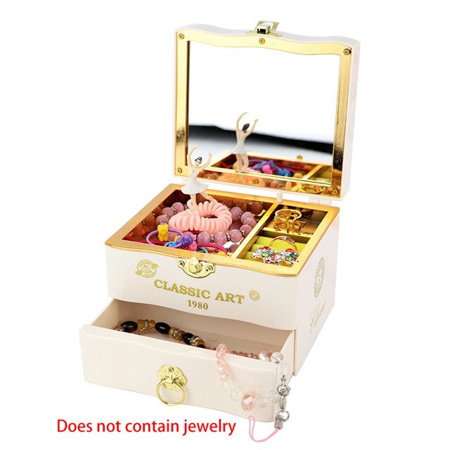 DIY Music Box Jewelry Box Rotating Ballerina Dancing Girl Bedroom Mirror Table Jewelry Storage Crafts Decoration Ornaments: white
