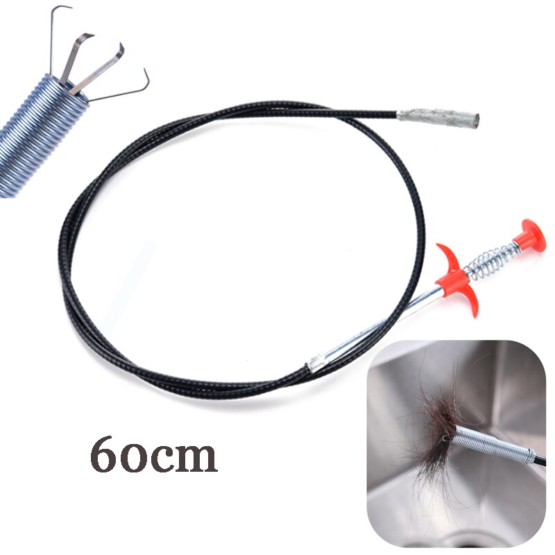 60CM Pipe Cleaner Bathroom Cleaning Tools Plumbers Snake Pipeline Dredge Sink Hair Drain Cleaner Bend Sink Tool with Spring