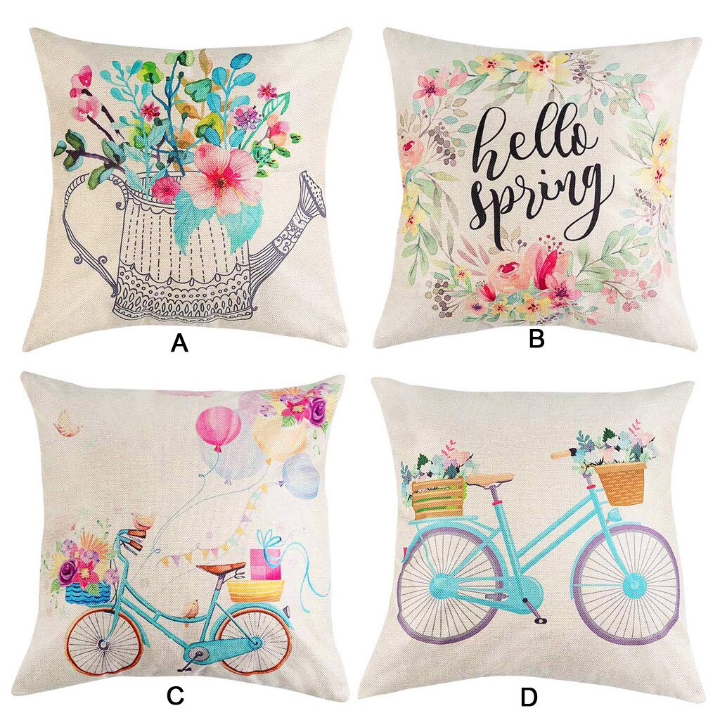Cojín de HSU , 1 Uds., árbol de flores de primavera, globos de bicicleta, decoración de algodón para el hogar, almohada de lino, cojines acogedores para sofá