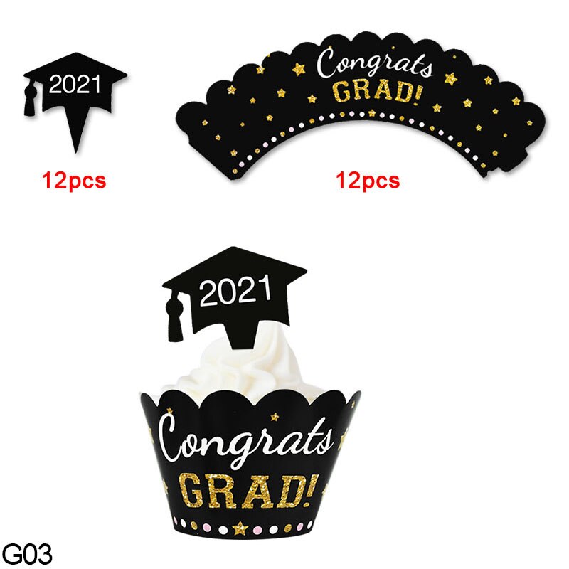 Envoltorio para cupcakes de clase de 2022, adornos para tartas de cumpleaños, de celebración universitaria, para 2022 graduaciones: G03