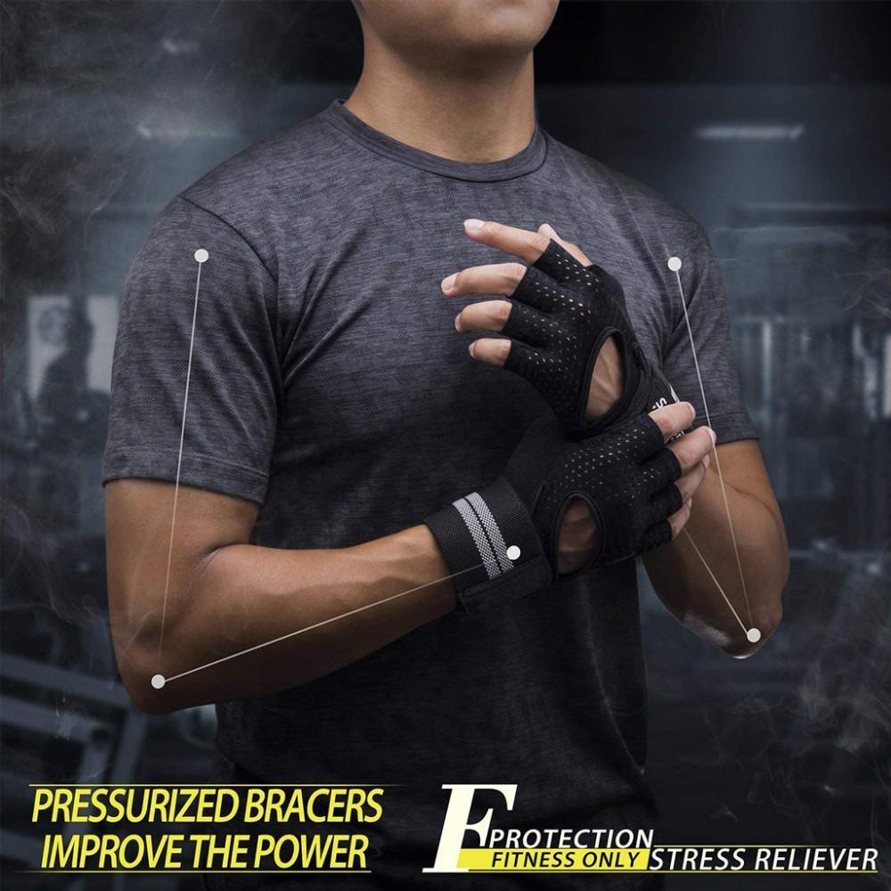 Guantes de Fitness para gimnasio de medio dedo con soporte para muñeca para hombre y mujer, entrenamiento de Crossfit, equipo de levantamiento de pesas de potencia