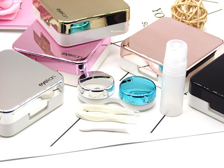 colored Contact Lens Case With Mirror women Colored Contact Lenses box eyes contact lens container J1520