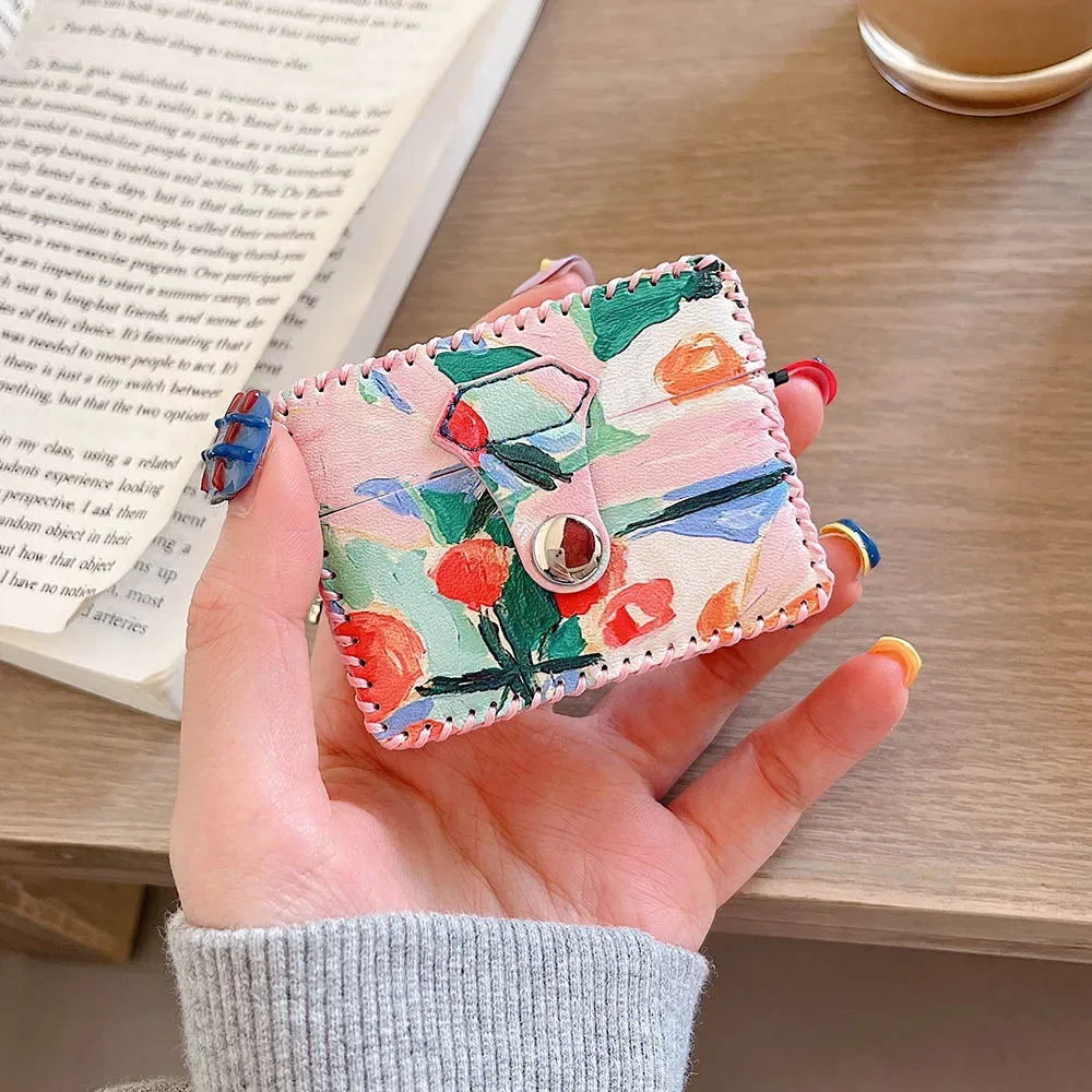 Étui Airpods 4 2 1 3 pour écouteurs, peinture à l'huile de fleurs, housse en cuir Vintage pour AirPod Pro, boîte de Protection