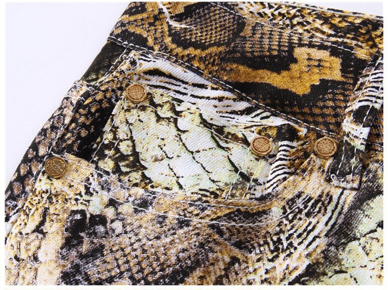 Mens Snakeskin Printed Jeans Slim Fit Skinny Night Club DJ Trousers Pants Slacks For Male Plus Size man pants jeans