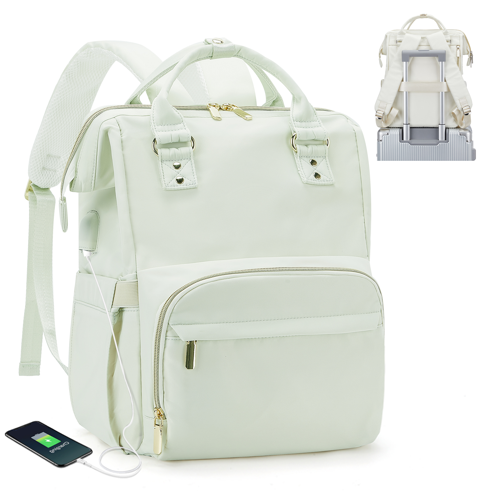 Laptop Backpack for Women Water Resistant Travel Work Backpacks Purse Stylish Business Teacher Nurse Computer Bag with USB Port: army green