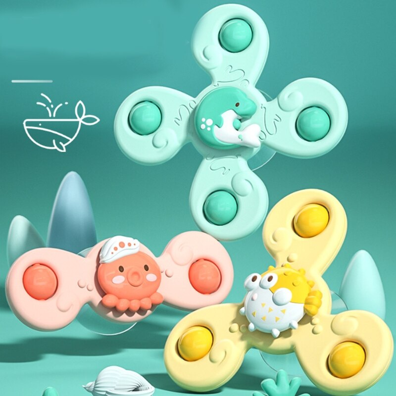 Spinning spinner bath toy, bathtub suction cup spinning educational water play toy, bath shower high chair toy for infant