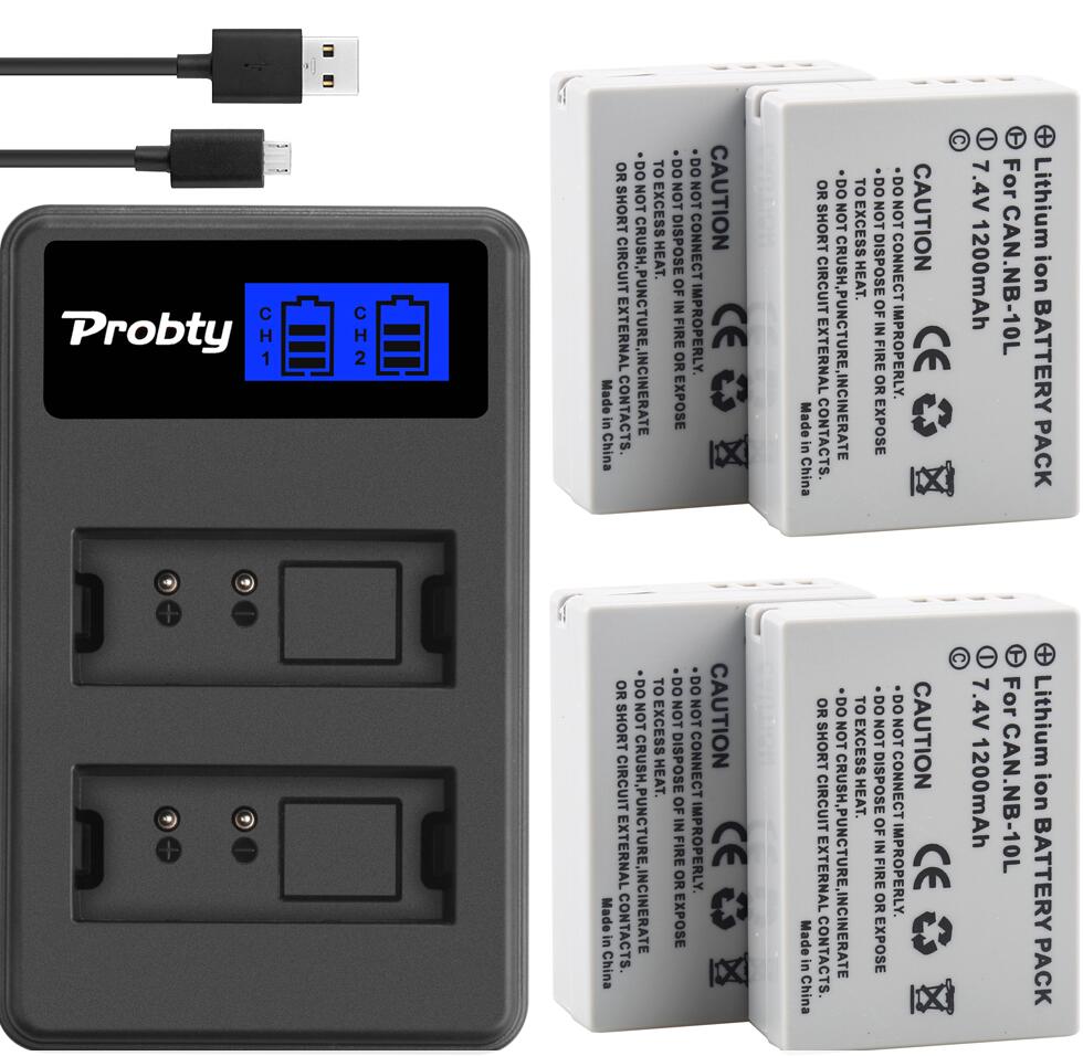 NB-10L Vervangende Batterij en USB Dual Charger voor Canon SX40 HS SX40HS SX50 PowerShot SX40 HS SX50 HS SX60 HS: 4battery and charger