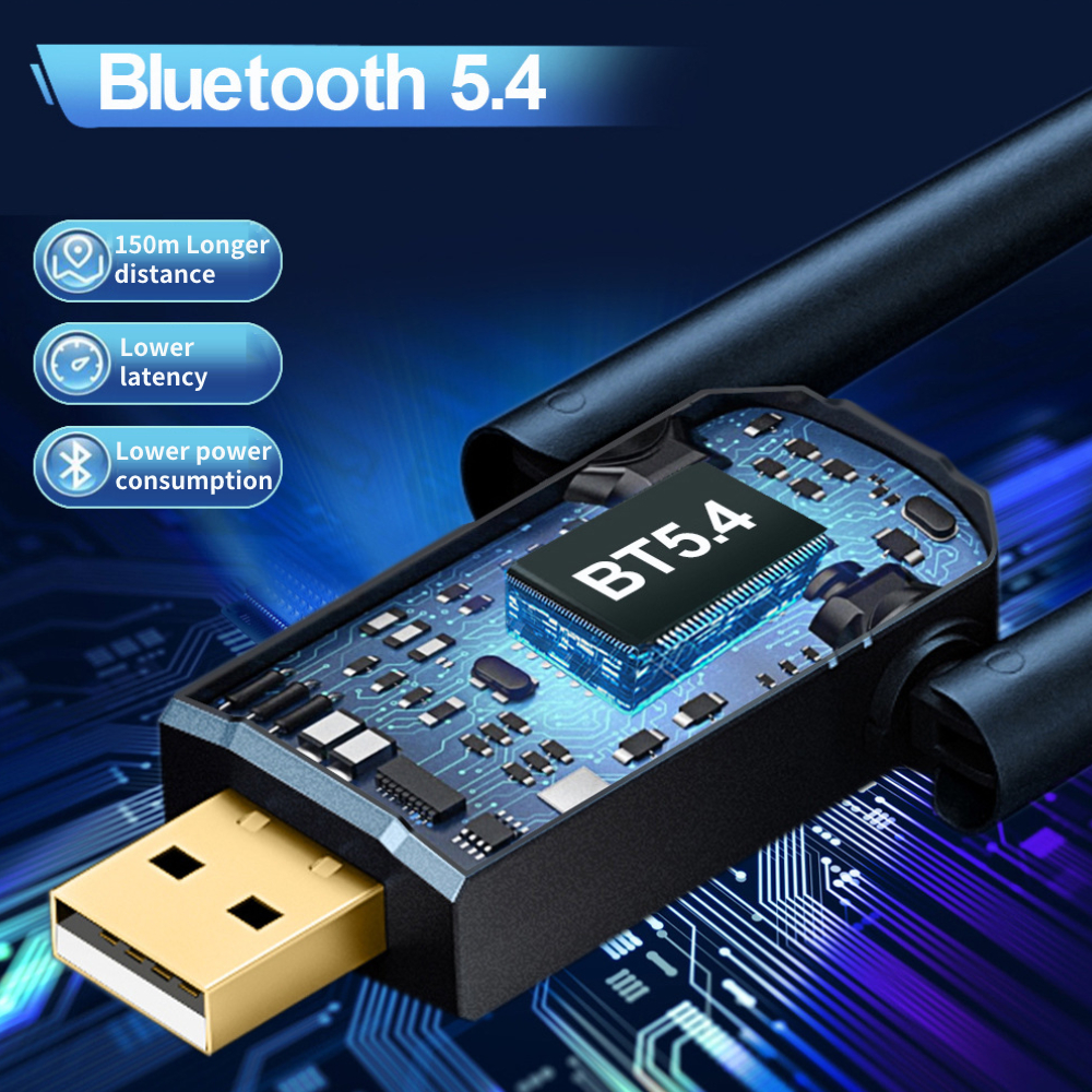 150m Bluetooth 5.4 USB Adapter 5.3 Dongle Driver Free for Windows 11/10/8.1 Mouse Keyboard Audio Receiver Transmitter Bluetooth