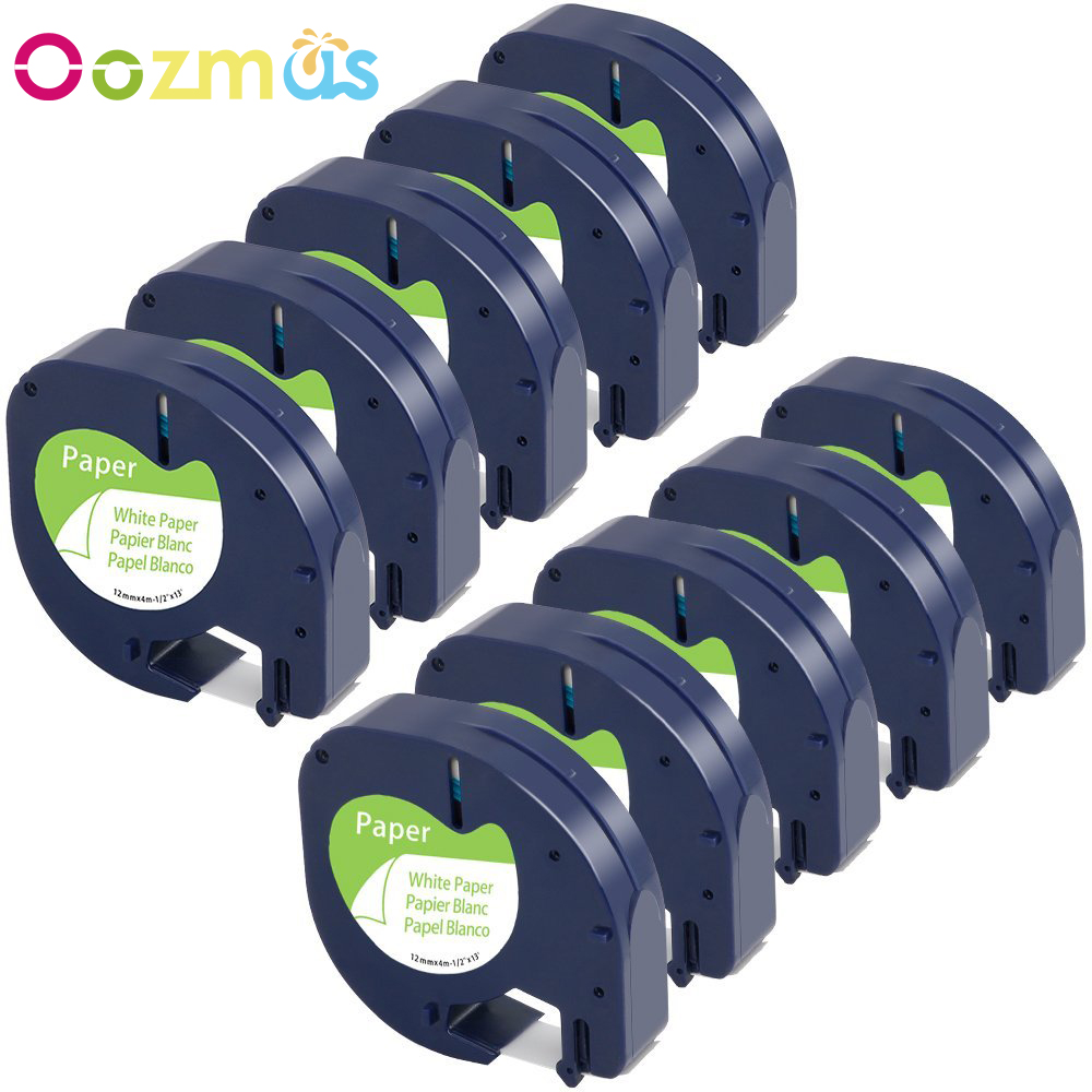 Oozmas 10PACK 12mm 91200 compatible for Dymo plastic LT 91200 label tape for Dymo Letra Tag printer black on white label maker