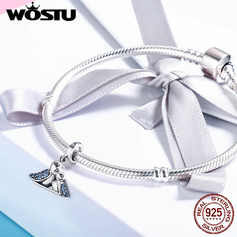 WOSTU 925 Sterling Silver Cute Bird Dependency Pendant Beads fit original WST Charms Bracelets DIY Jewelry CQC426