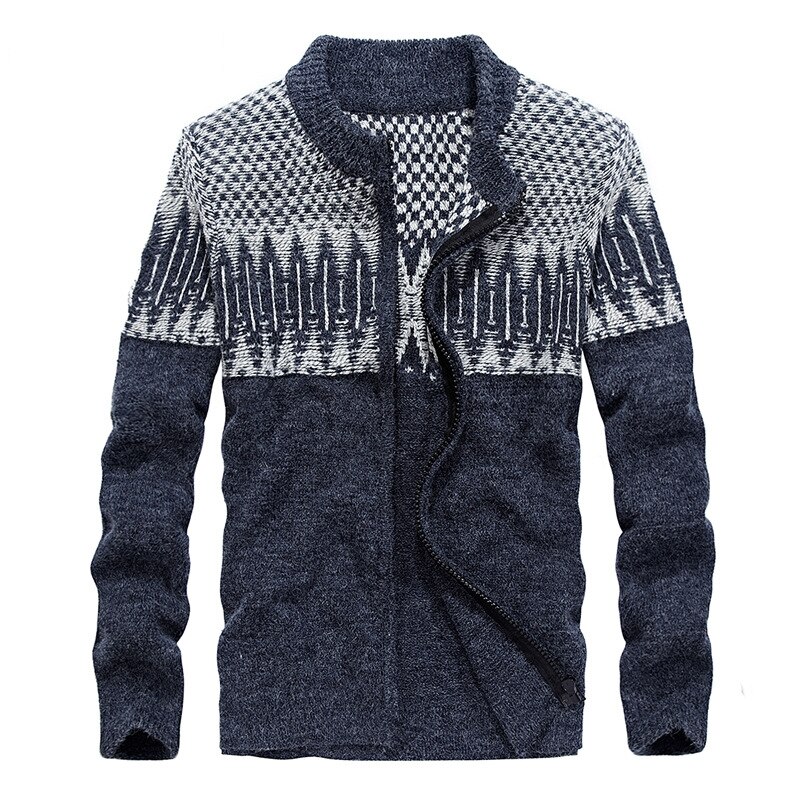 Uldtrøje herre afslappet lynlås sweatercoat efterår vinter cardigan herre strik grå striktrøje stor størrelse 3xl