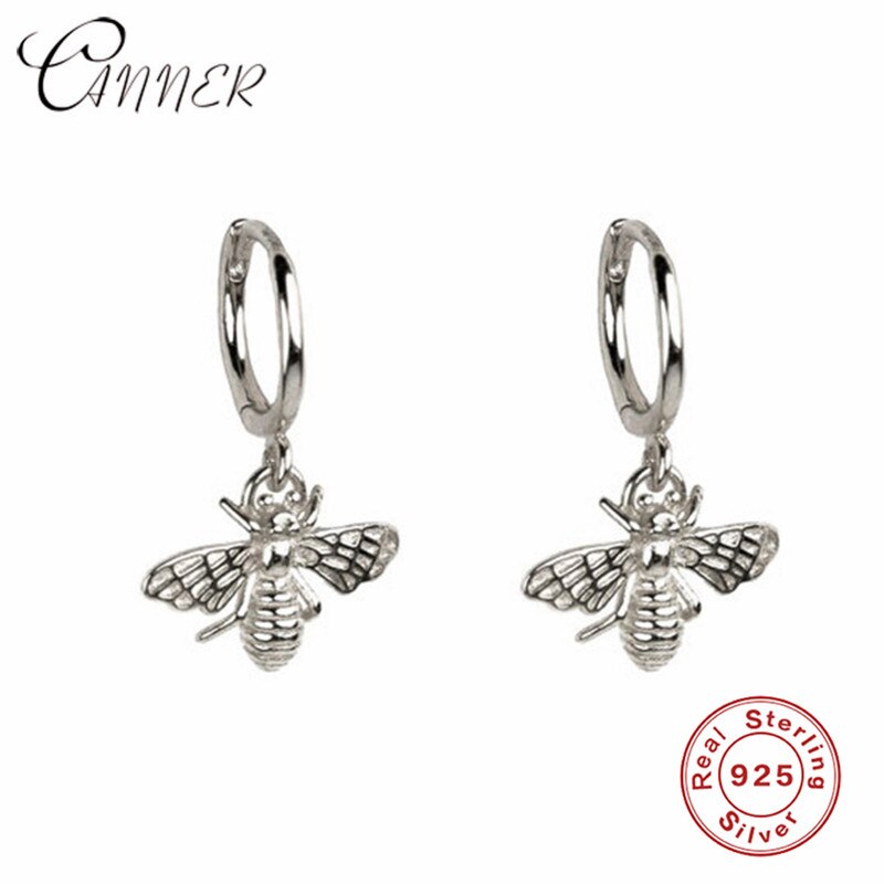 CANNER mignon petite abeille boucle d'oreille 925 en argent Sterling miel abeille pendentif boucles d'oreilles pour les femmes Unique Animal bijoux: S