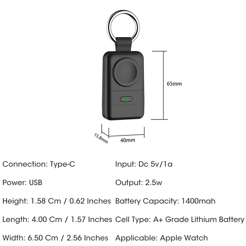 Wireless Charger Watch For Apple Watch 7 Keychain USB C 1400Mah Portable Power Bank Battery Charger For Apple Watch 6 5 4 Iwatch