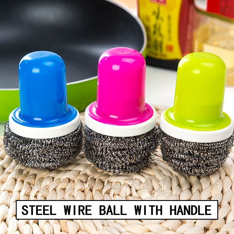 Kitchen Stainless Steel Wire With Handle Clean Brush For Dish Bowl Pan Clean Metal Scrubber Household Cleaning Tools