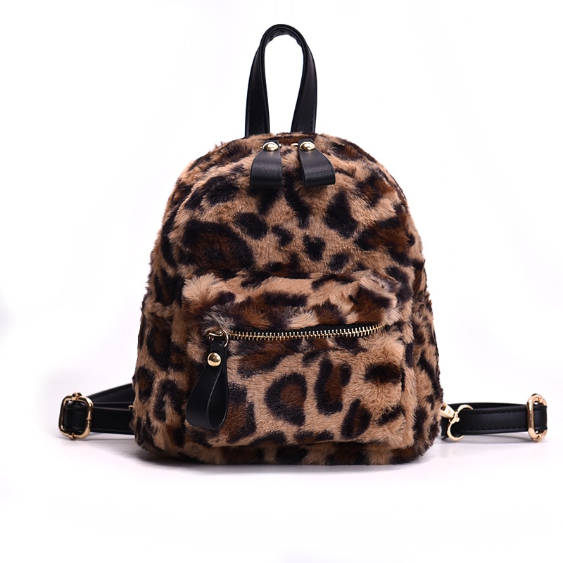 Hisuely leopard print små ryggsäckar för kvinnor mini ryggsäck barn ryggsäck resekedja plysch väskor vinter bokväska
