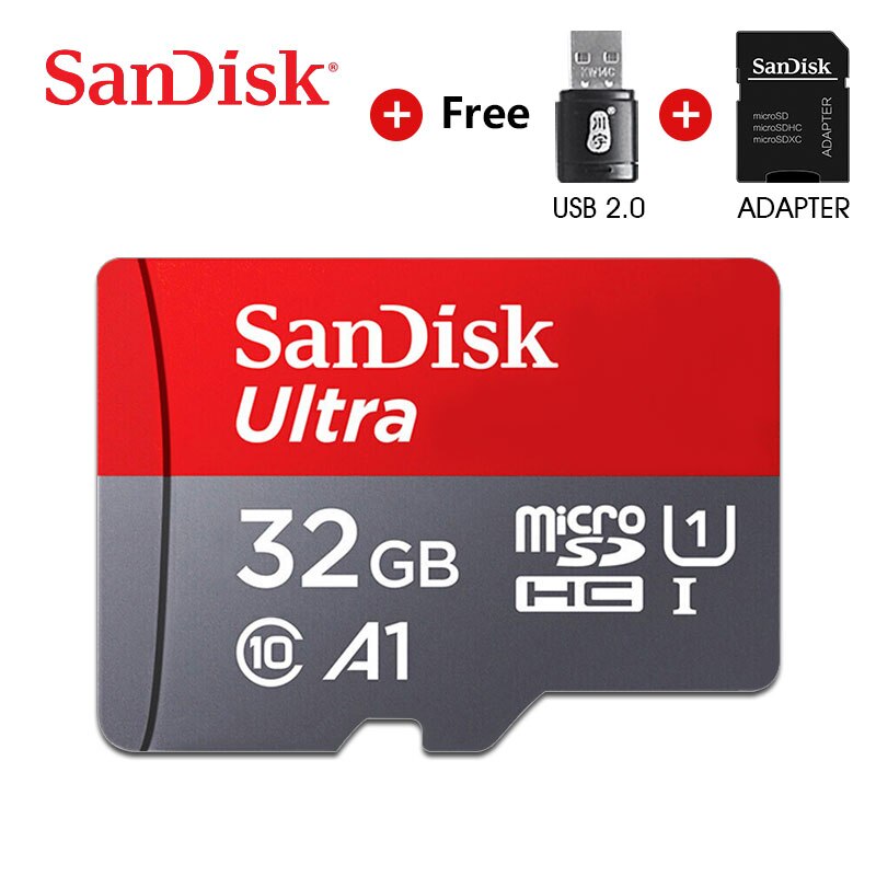 100% Original SanDisk Micro SD Card Class10 TF Card 16gb 32gb 64gb 128gb Max 98Mb/s memory card for samrtphone and table PC: 32GA1 and reader