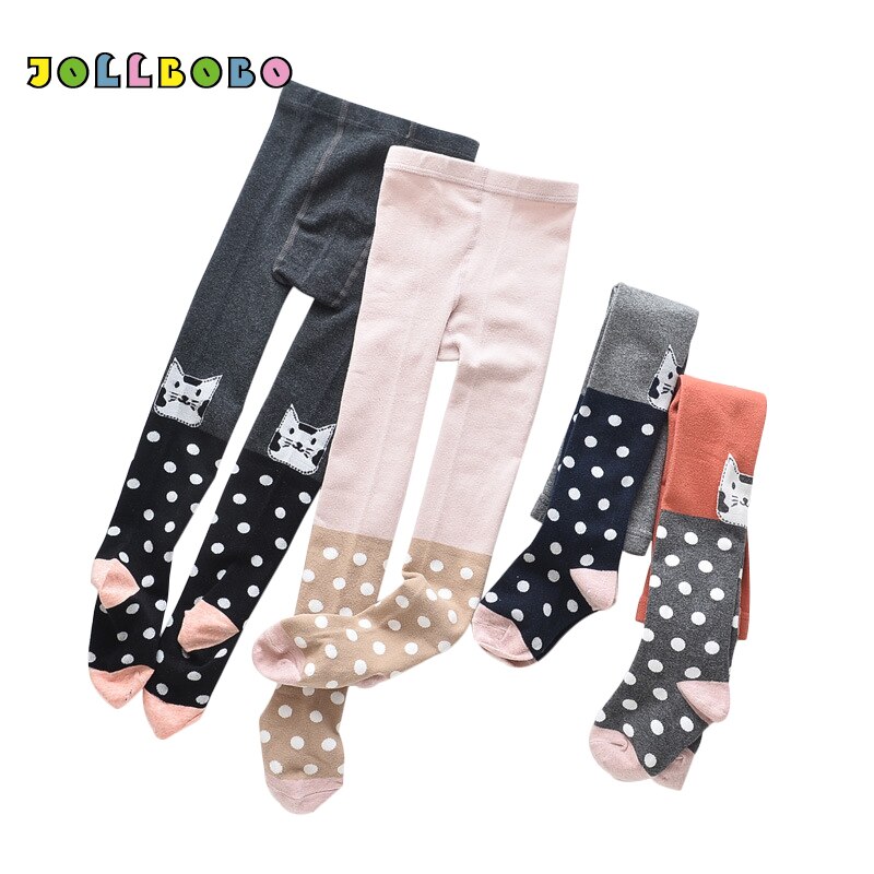 Meisjes panty's herfst schattig kawaii cartoon kat stippen patchwork zachte katoen warme hoge taille panty winter voor kinderen 2-9y
