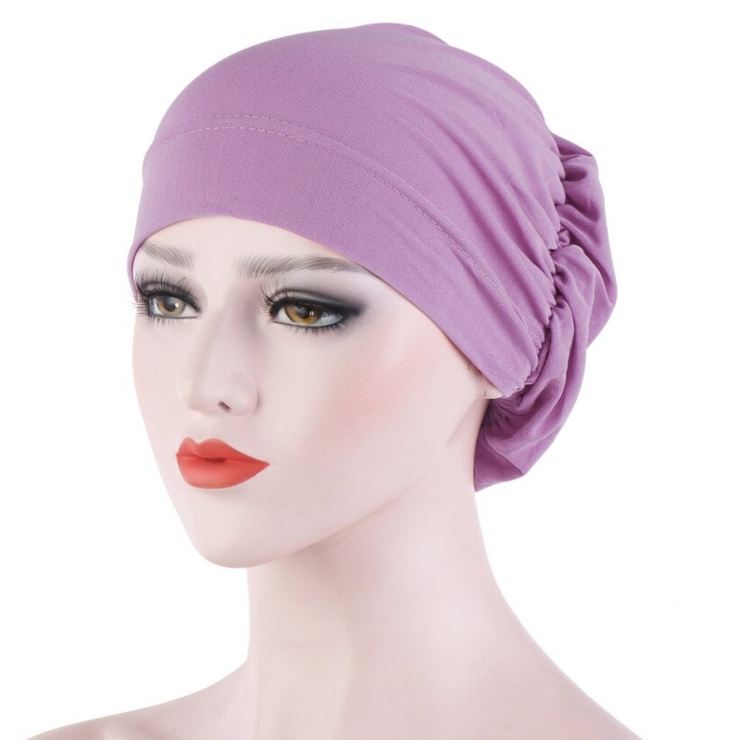Vrouwen haaruitval sjaal elastisch dame kanker chemo pet moslim tulband hoed arab hoofddoek muts hoofddeksels skullies effen kleur: Lichtpaars