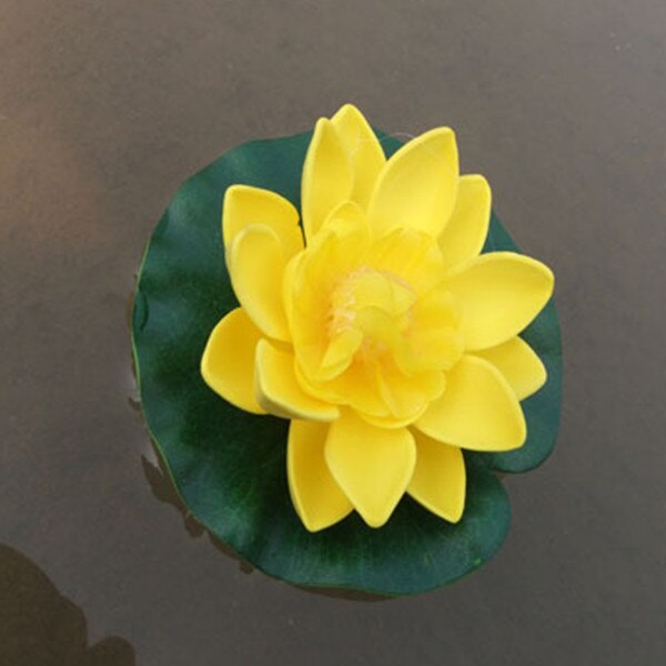 Simulación de loto de 10 Cm, decoración de paisaje acuático, lirio de agua, decoración de Acuario, flores de loto artificiales pequeñas: YELLOW
