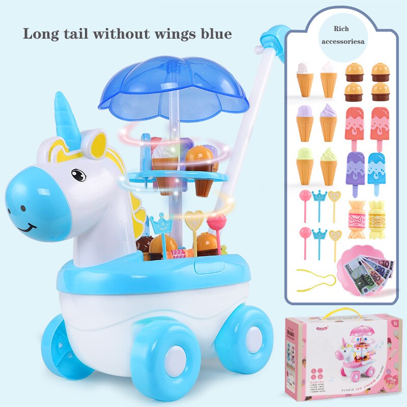 Neue Simulation Süssigkeit Musik Eis Auto freundlicher Küche vorgeben Spielen Spielzeug Mini drücken-Auto Spielzeug Früer Bildung Spielzeug Baby freundlicher: QC0047B Blau