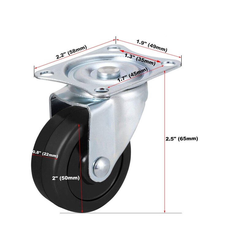 12 stk 2 tommer dia heavy duty sort polyurethan drejelige hjul hjul trolley møbler hjul