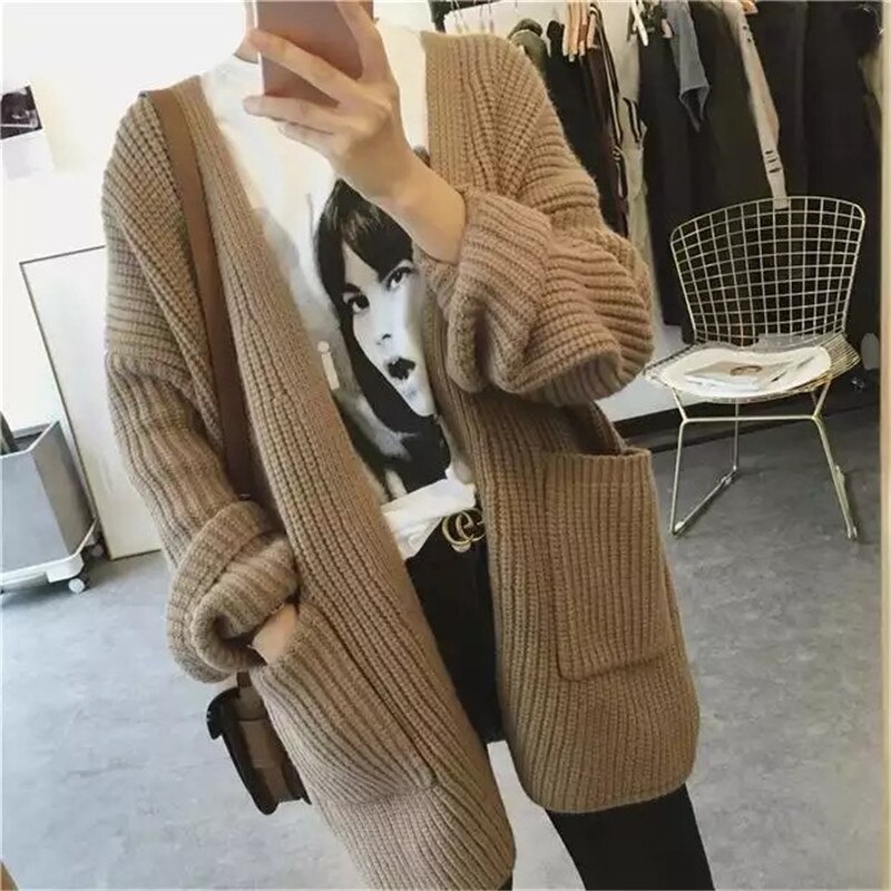 Winter Lente Gebreid Vest Vrouwen Mode Vleermuis Mouw Lange Jas Lange Mouwen Vest Trui vrouwen Lente Jas lui Wind: Camel / S