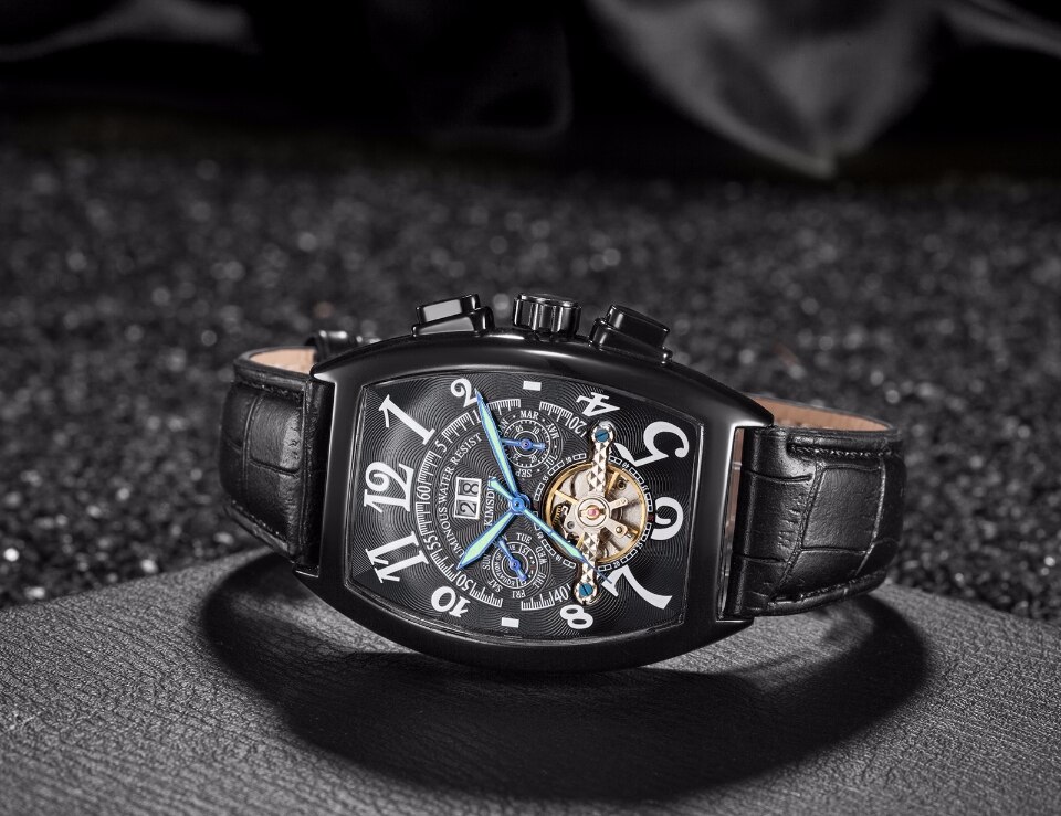 Top KIMSDUN Auto Date Montre hommes boîtier en or de luxe montres mécaniques hommes de en cuir Montre-bracelet Montre Homme