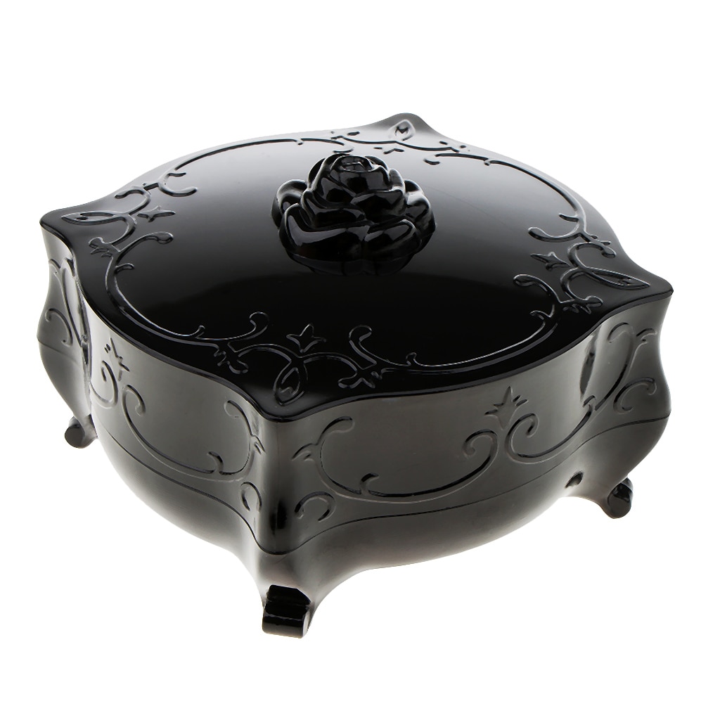 Contenedor de colorete en polvo de cara suelta Vintage, estuche organizador de almohadillas de maquillaje, caja de almacenamiento de anillos de joyería-Negro
