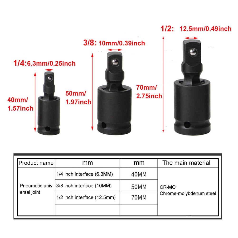 Rustproof Extension 360 Degree Adapter Labor Saving Swivel Wobble Socket Chrome Moly Accessories Impact Universal Joint Drive