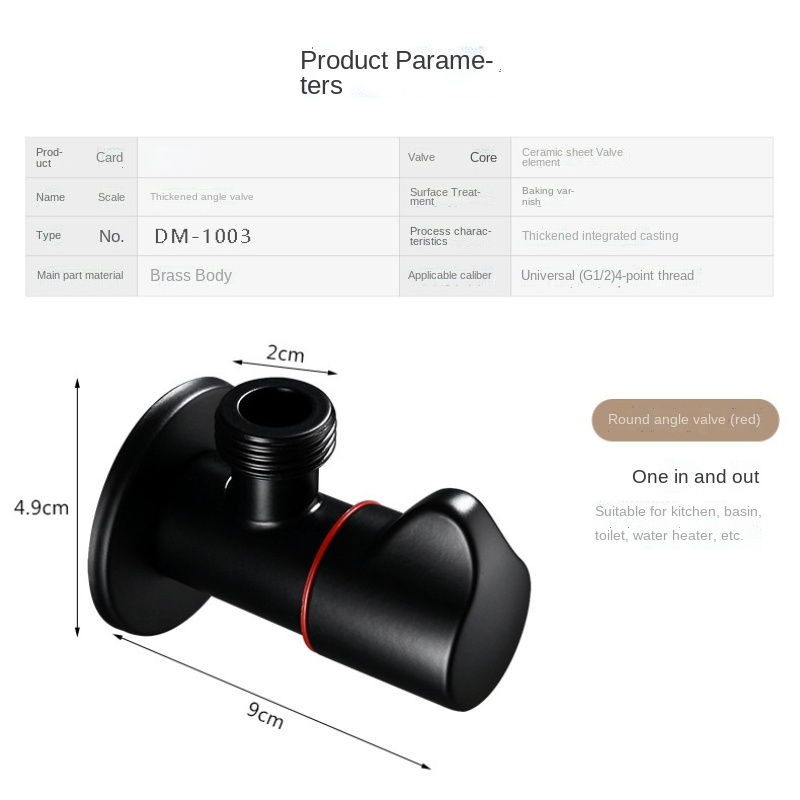 Angle ValvesBathroom Valve Faucets Black Stainless Steel Kitchen Cold Mixer Tap Accessories Standard G1/2 Threaded