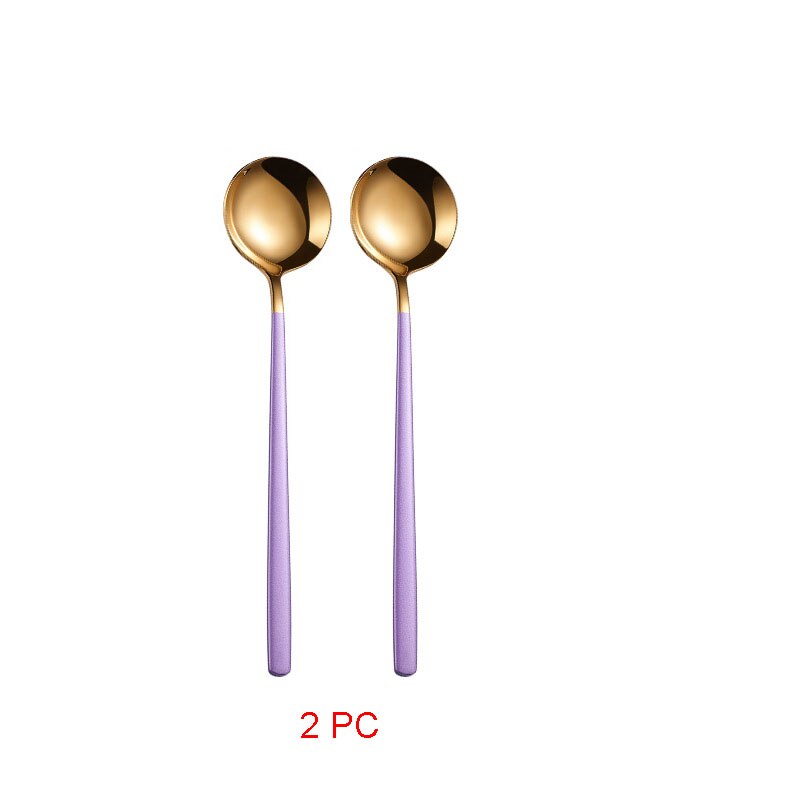 Cucharas doradas de acero inoxidable 304, Juego de 2 piezas de cubiertos dorados, cuchara de postre dorada única, cubertería Ettuce: Purple gold spoon