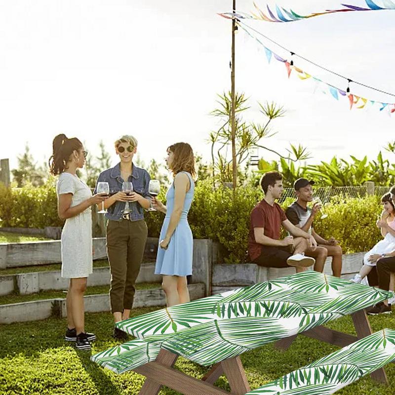 Picknicktafel en bankhoezen 3 stuks Stijlvolle picknicktafelkleden Picknickbankhoezen Mooie waterdichte elastische tafelkleden voor
