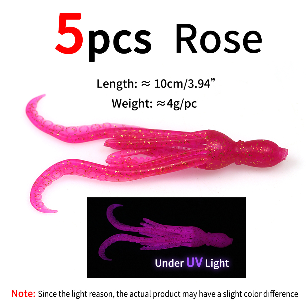 ELLLV 5 uds 10cm/4g cebo de calamar pulpo Fluo pargo de agua salada Pesca señuelo suave Material TPR Kabura Pesca Wobbler aparejos de Pesca: Vino tinto