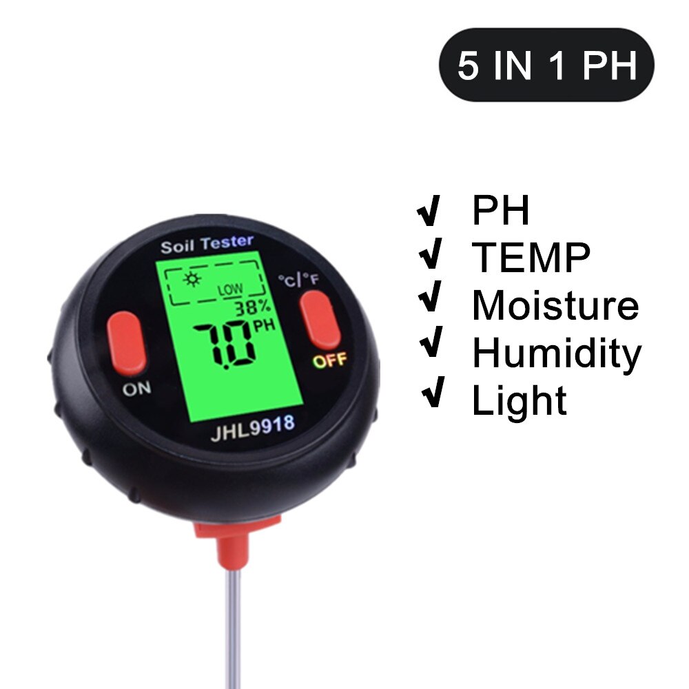 Medidor de Ph y humedad del suelo, medidor EC para el suelo, TDS CF, luz solar, humedad, jardín, Sensor de humedad del suelo opcional: 5 IN 1 PH