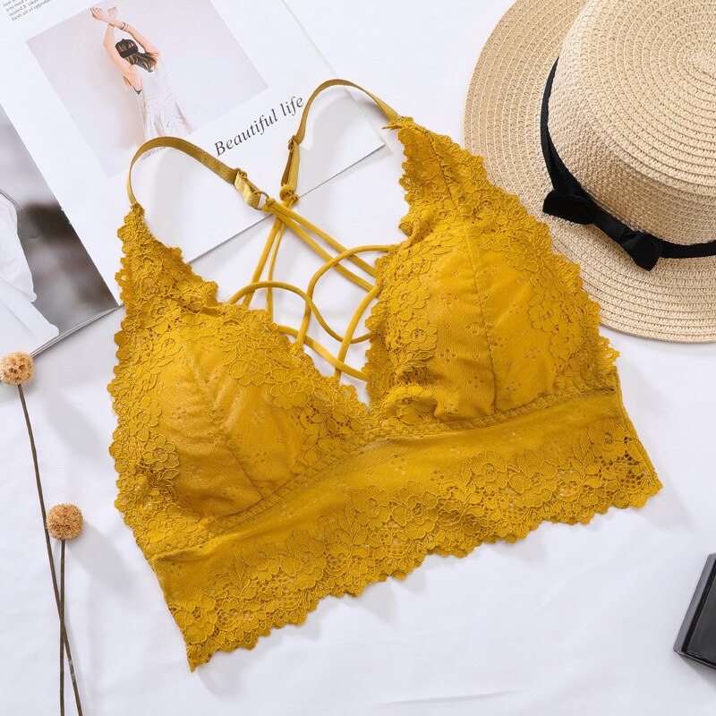 CHRLEISURE Push Up Bra Beauty Back Lace Wrapped Chest Pad Gather Light Lady Underwear: YELLOW