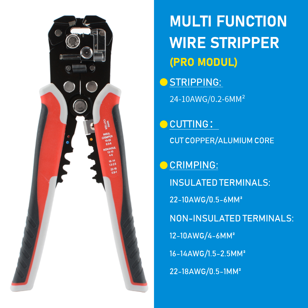 Electrician Wire Tool Cable Wire Stripper Cutter Crimper Automatic Crimping Stripping Plier: Orange