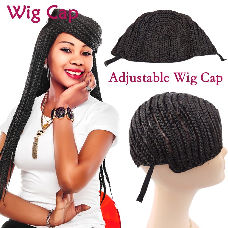Peluca de trenzas africanas ajustable, 1 tapa de pc, para hacer peluca trenza sintética, correa ajustable, gorro sin pegamento de Color negro, ganchillo