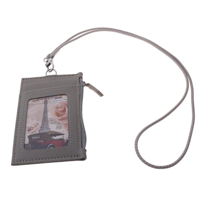 Women Business Card Holder Wallet Men PU Leather ID Cards Holders Case Neck Strap Lanyard Ladies Mini Slim Wallets Y3NE