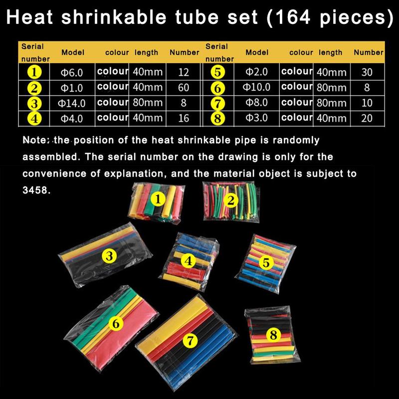 164 unids/set Tubo termorretráctil ignífugo Tubo termorretráctil conjunto de cables de alambre mangas tubo retráctil Kit surtido