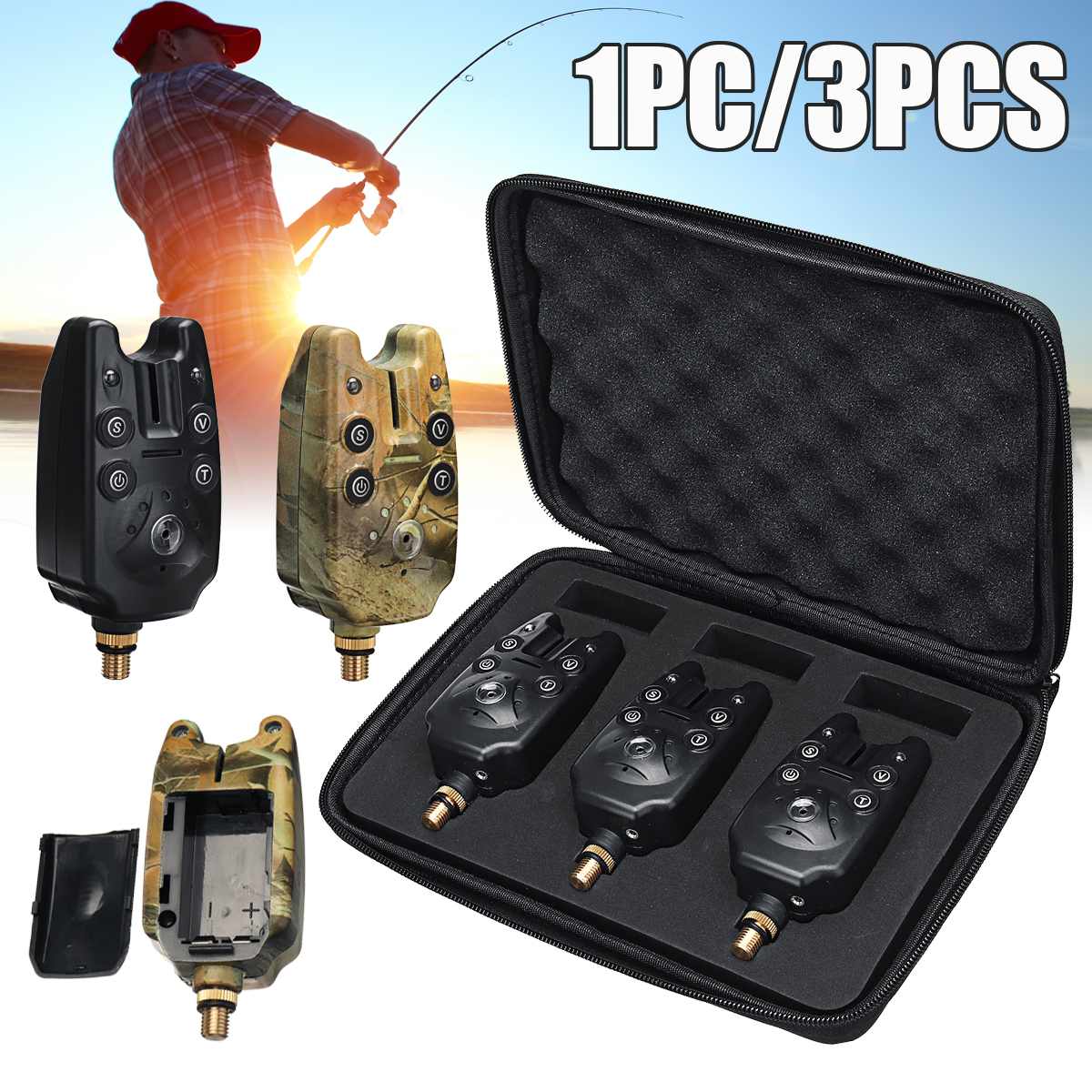 3 X Fishing Fish Bite Alarm Elektronische Buzzer Op Hengel Met Luide Sirene Daytime Night Indicator Met Led Licht